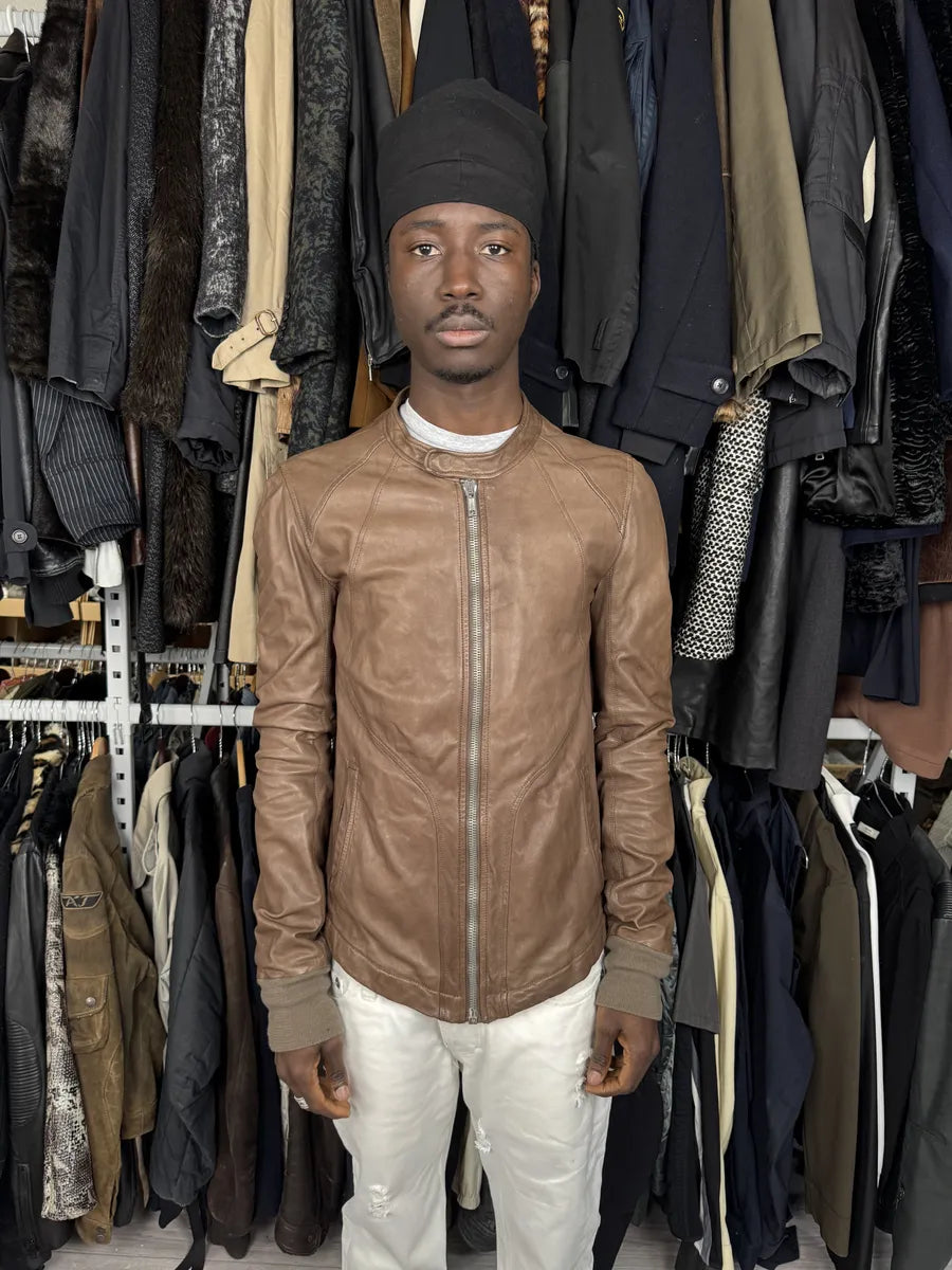 Rick Owens Camel Brown Avant-Garde Lamb Leather Jacket AfbNIjM 2