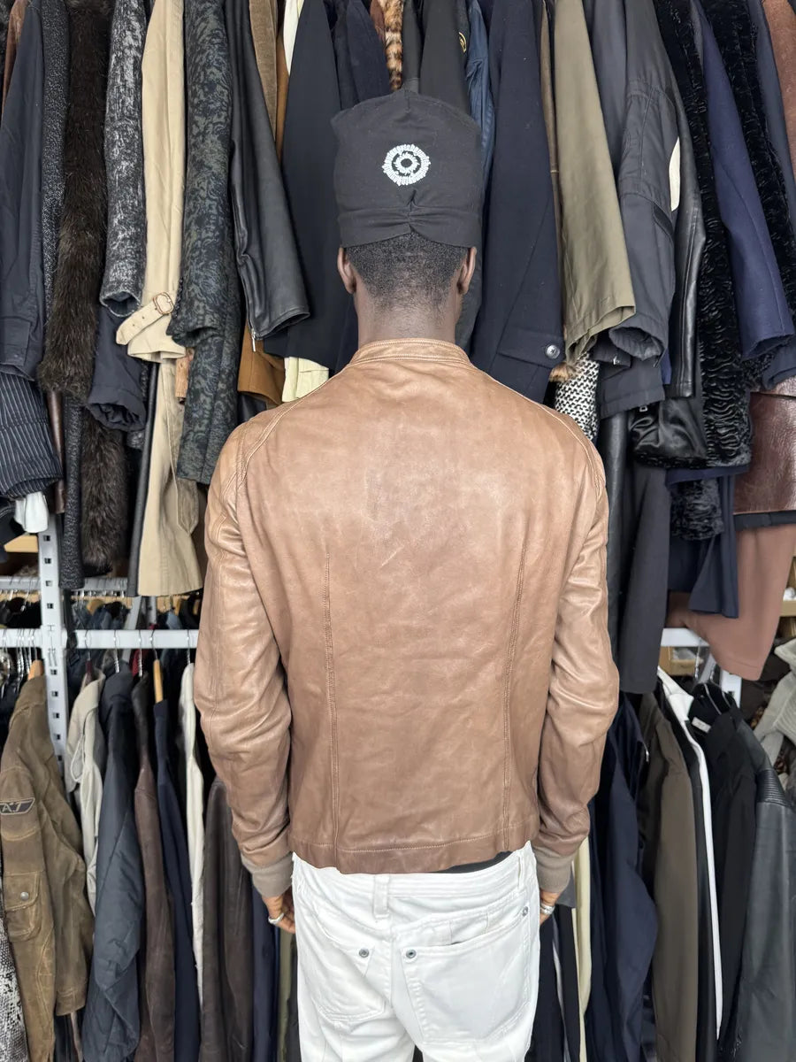 Rick Owens Camel Brown Avant-Garde Lamb Leather Jacket AfbNIjM 3