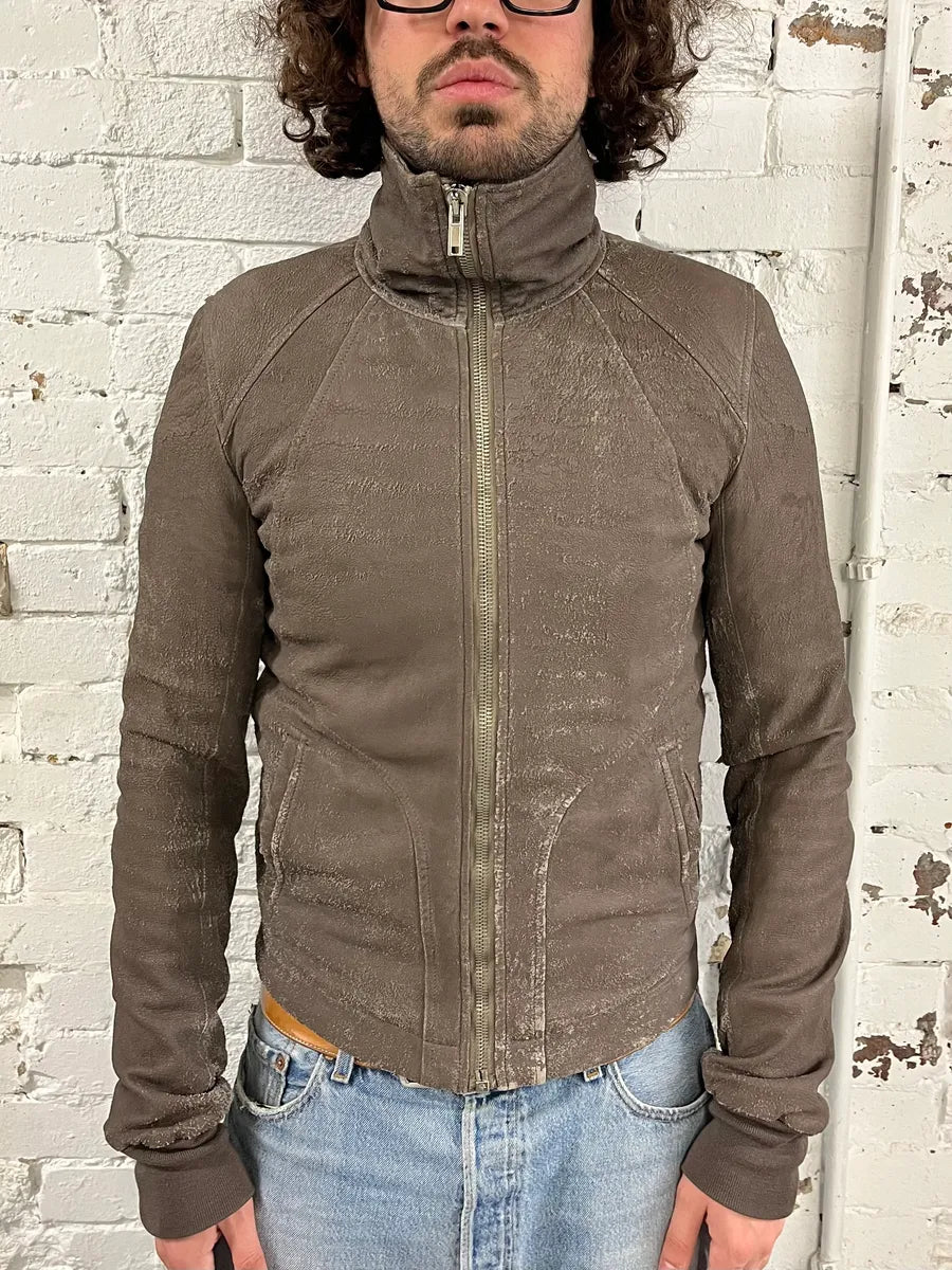 Rick Owens Distressed Taupe Leather Biker Jacket EpFsSXb 0