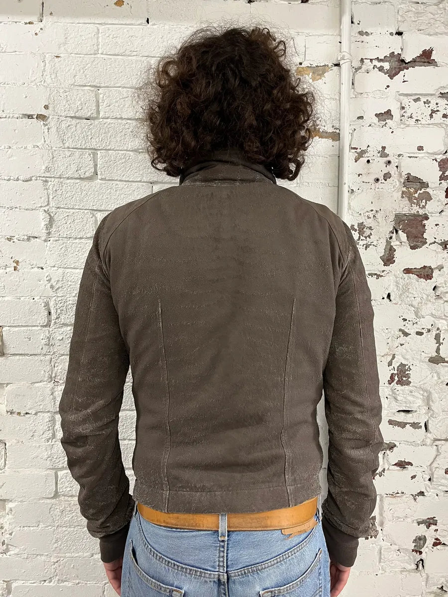 Rick Owens Distressed Taupe Leather Biker Jacket EpFsSXb 1