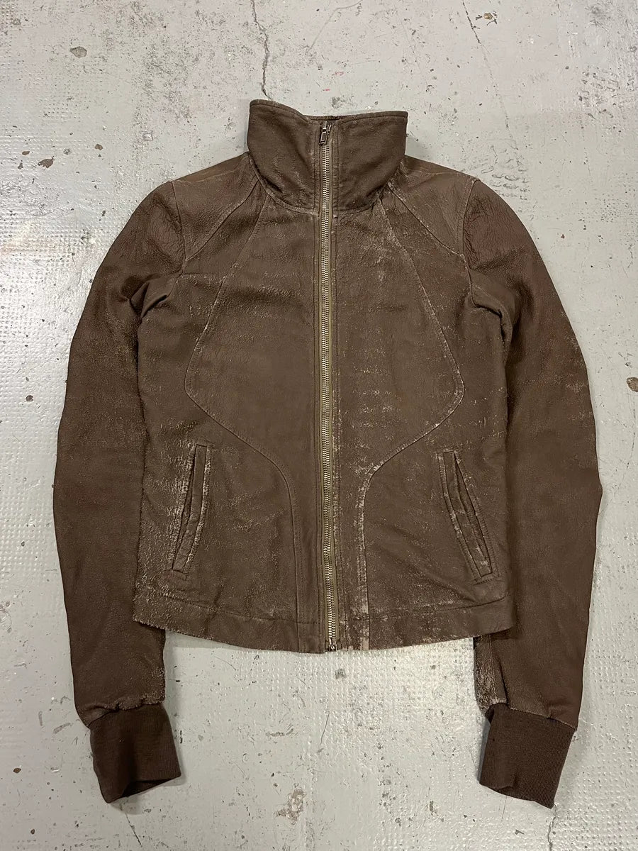 Rick Owens Distressed Taupe Leather Biker Jacket EpFsSXb 2