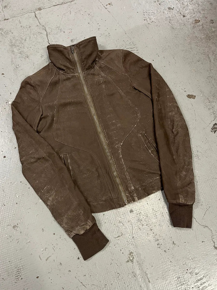 Rick Owens Distressed Taupe Leather Biker Jacket EpFsSXb 3