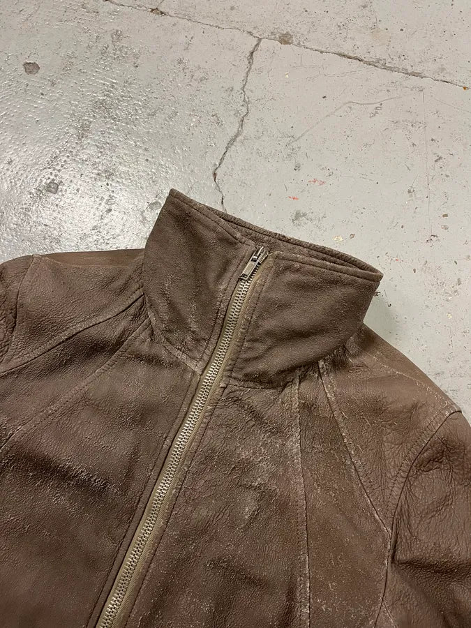 Rick Owens Distressed Taupe Leather Biker Jacket EpFsSXb 4