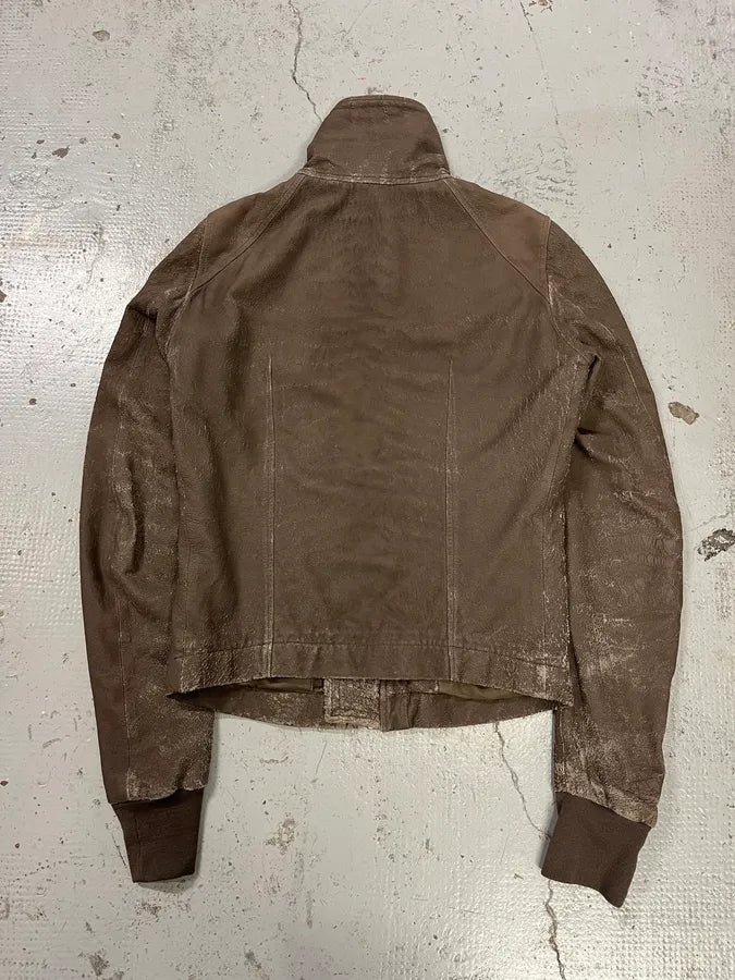 Rick Owens Distressed Taupe Leather Biker Jacket EpFsSXb 6