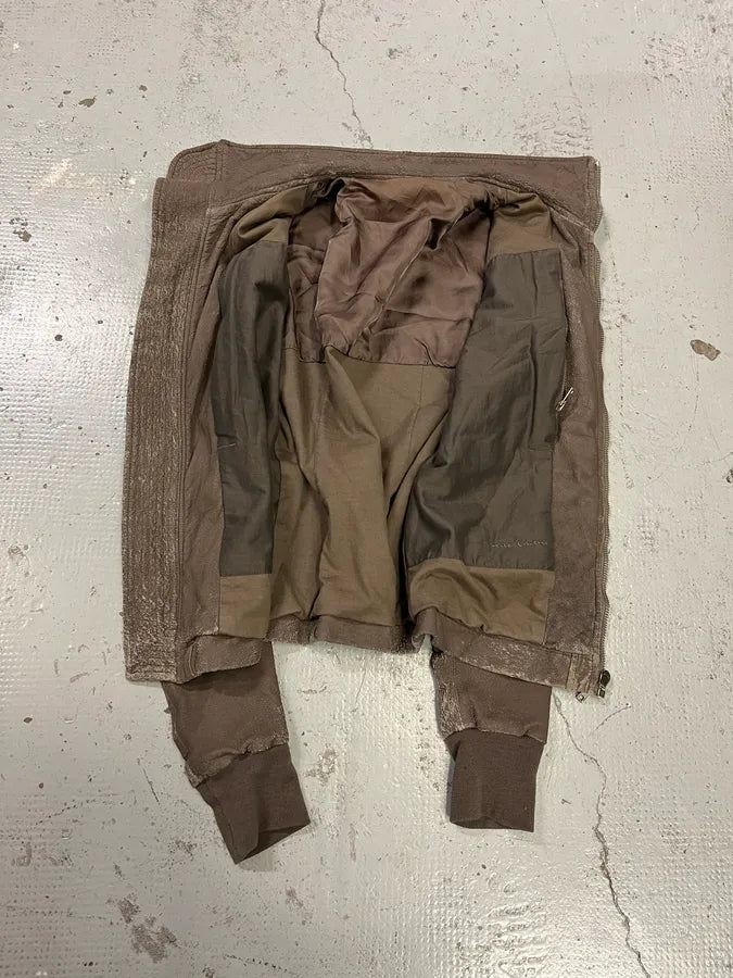 Rick Owens Distressed Taupe Leather Biker Jacket EpFsSXb 7