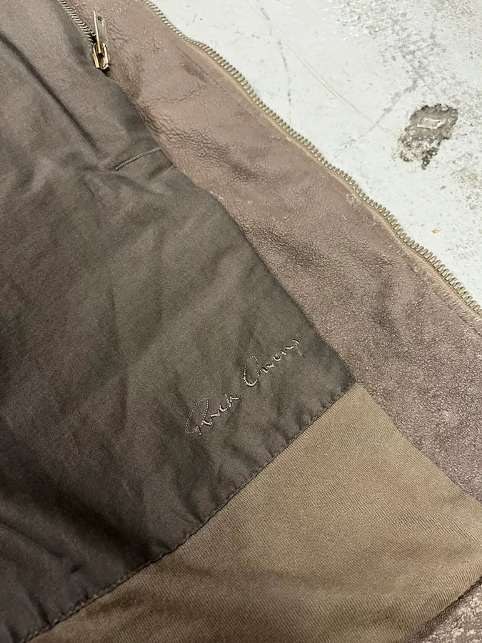 Rick Owens Distressed Taupe Leather Biker Jacket EpFsSXb 9