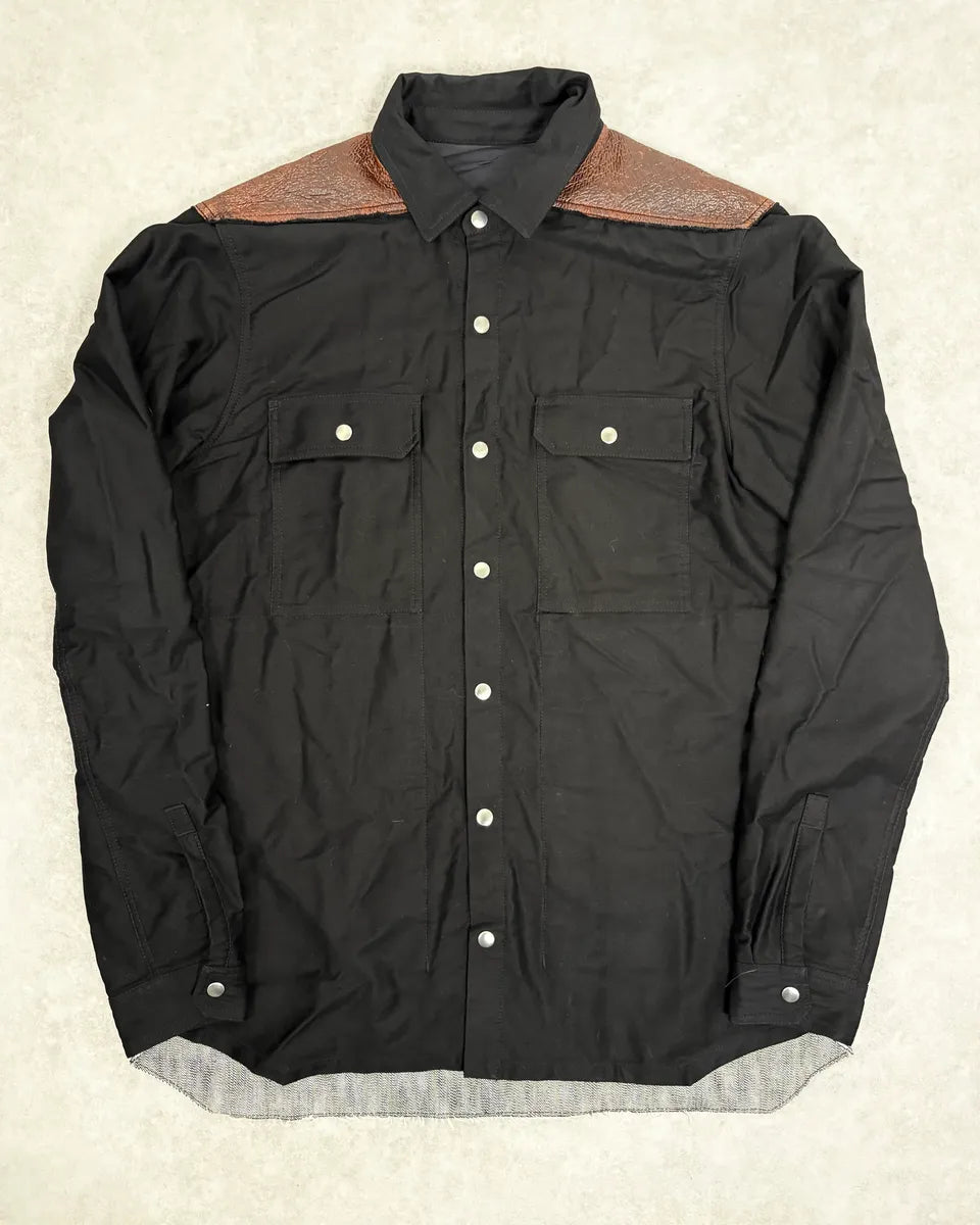 AW2019 Rick Owens Black  Leather Back Panel Over Shirt Jacket MXhbhFo 0