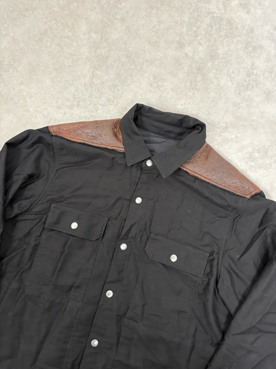 AW2019 Rick Owens Black  Leather Back Panel Over Shirt Jacket MXhbhFo 3
