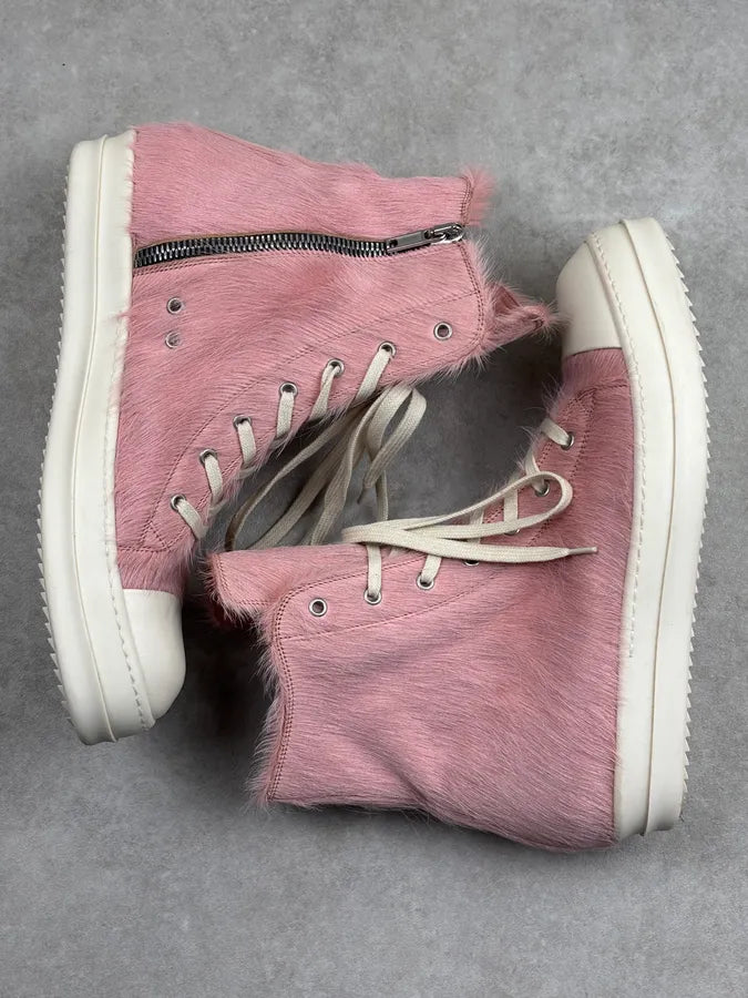 Rick Owens DRKSHDW Pink Pony Hair Ramones High Sneakers jJhvXvx 8