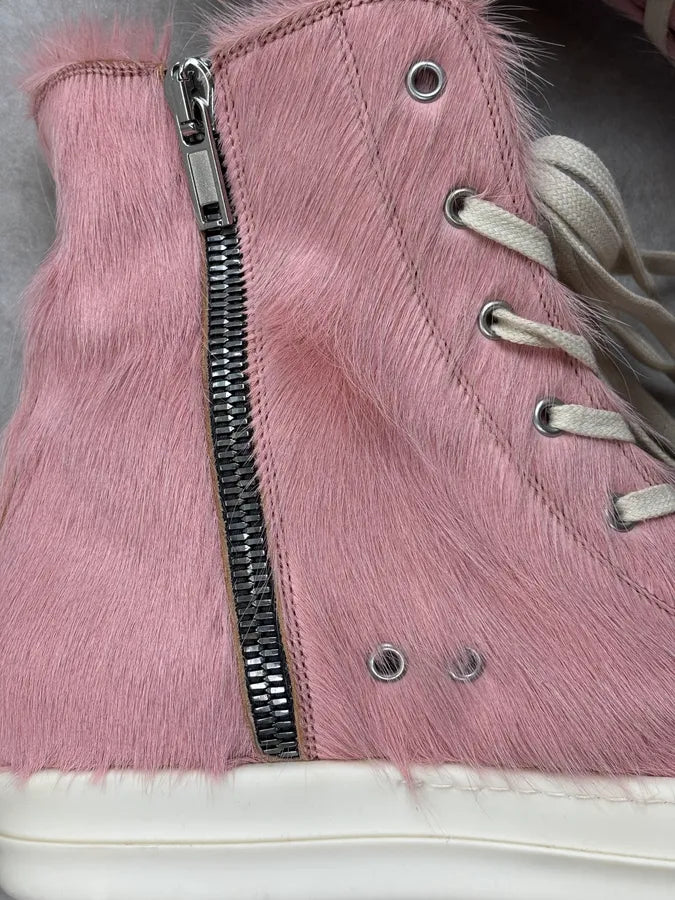 Rick Owens DRKSHDW Pink Pony Hair Ramones High Sneakers jJhvXvx 11