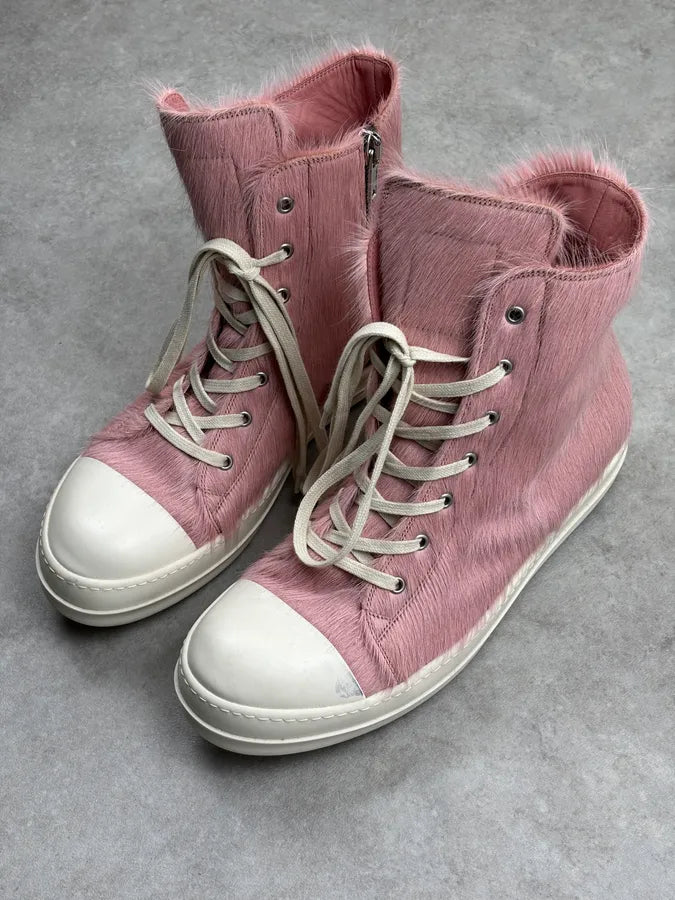 Rick Owens DRKSHDW Pink Pony Hair Ramones High Sneakers jJhvXvx 3