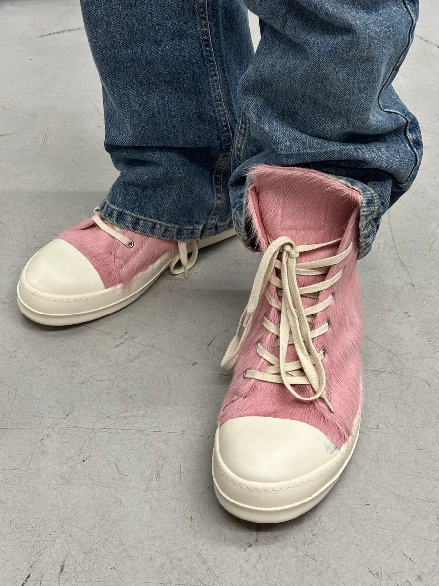 Rick Owens DRKSHDW Pink Pony Hair Ramones High Sneakers jJhvXvx 1
