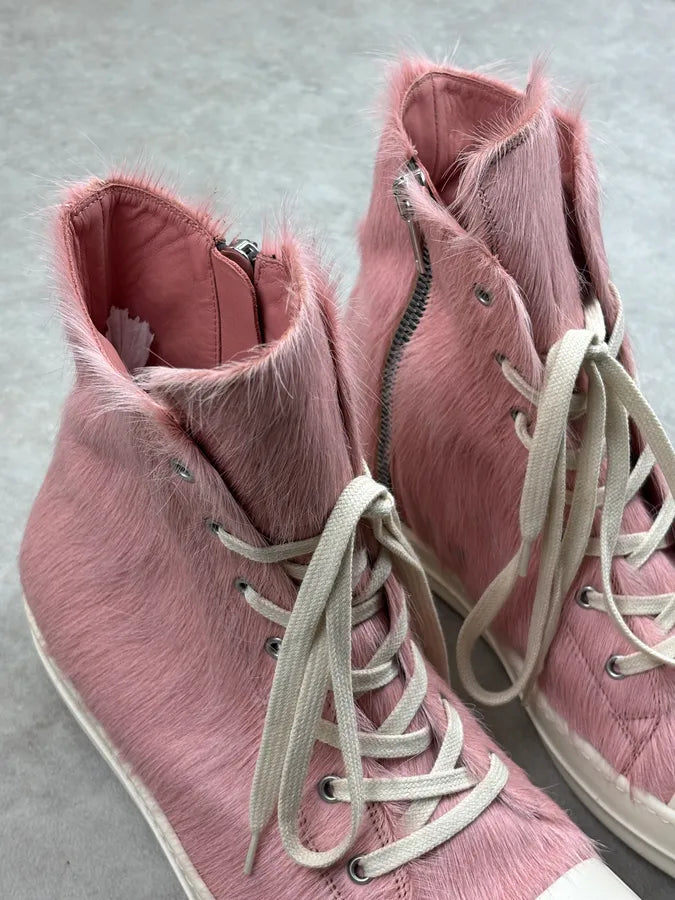 Rick Owens DRKSHDW Pink Pony Hair Ramones High Sneakers jJhvXvx 7