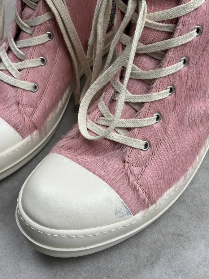 Rick Owens DRKSHDW Pink Pony Hair Ramones High Sneakers jJhvXvx 4