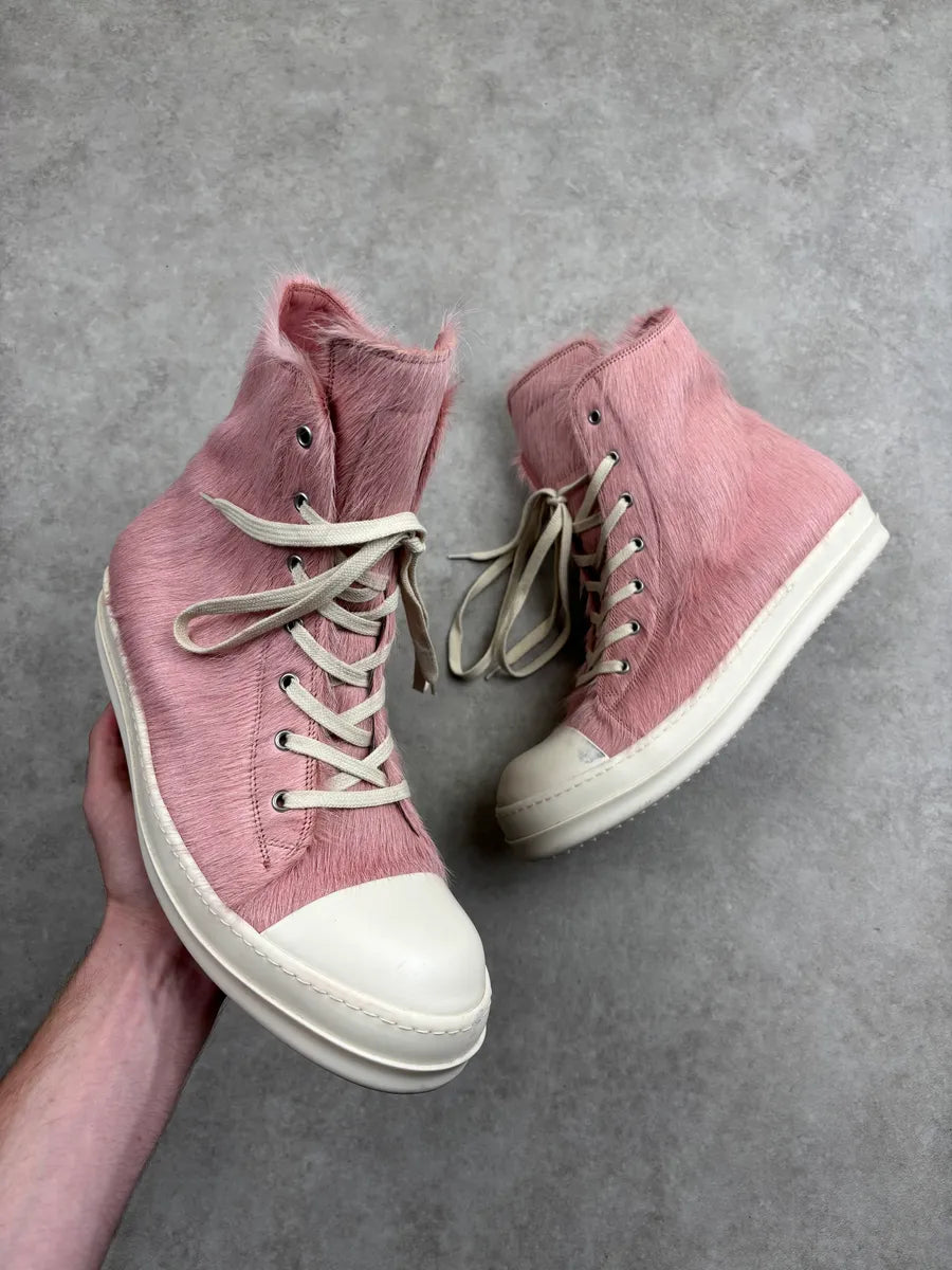 Rick Owens DRKSHDW Pink Pony Hair Ramones High Sneakers jJhvXvx 0