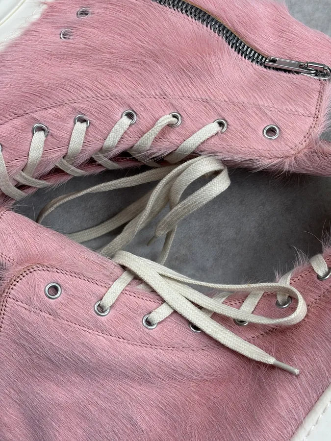 Rick Owens DRKSHDW Pink Pony Hair Ramones High Sneakers jJhvXvx 9