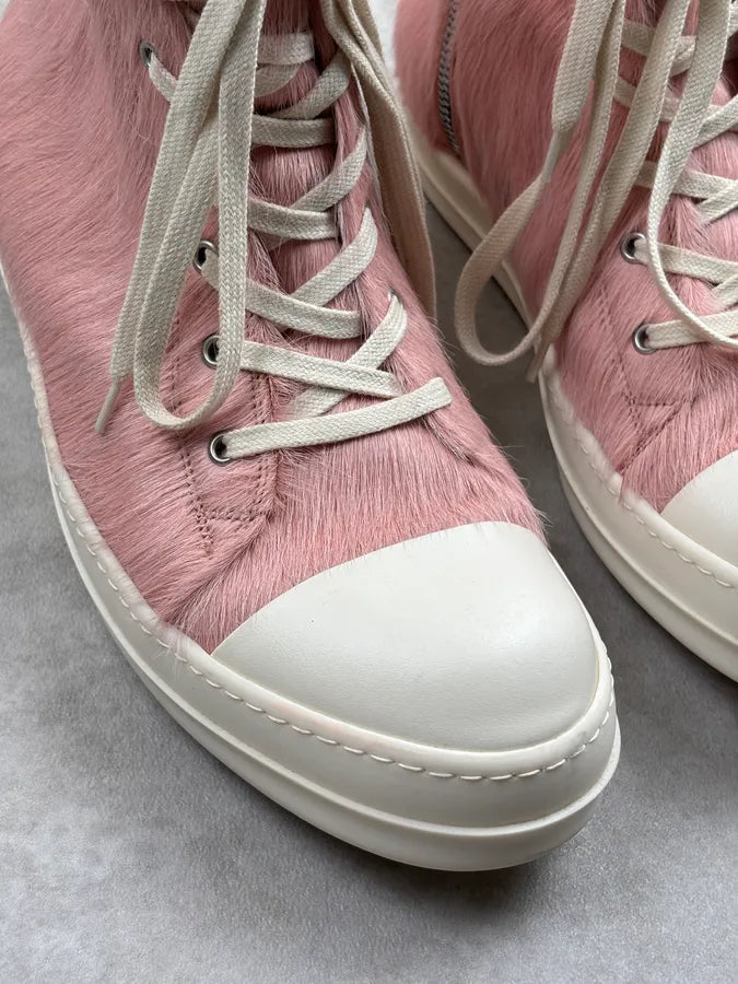 Rick Owens DRKSHDW Pink Pony Hair Ramones High Sneakers jJhvXvx 6