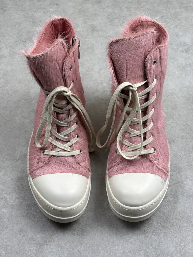 Rick Owens DRKSHDW Pink Pony Hair Ramones High Sneakers jJhvXvx 2