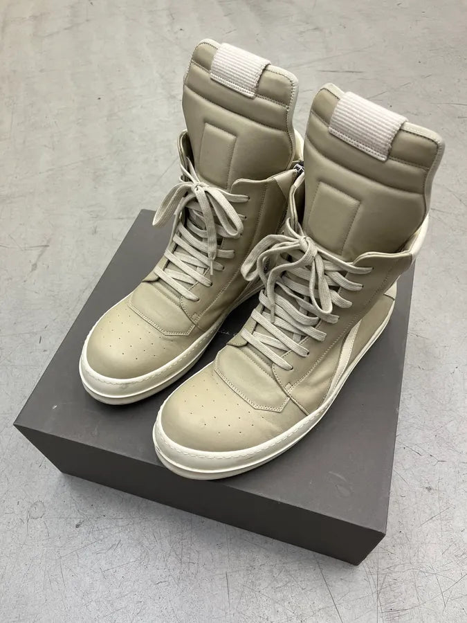 Rick Owens Geobasket Sand Milk Leather High Sneakers lPfDZjy 1