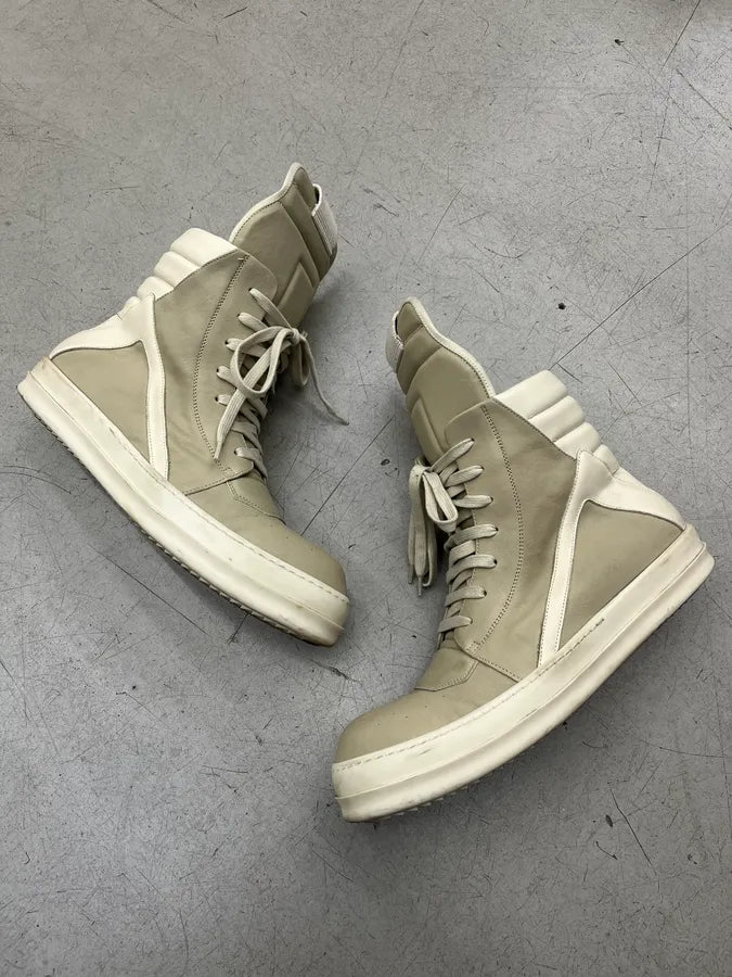 Rick Owens Geobasket Sand Milk Leather High Sneakers lPfDZjy 2