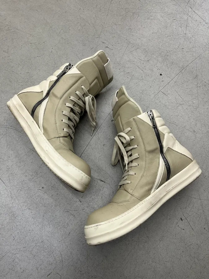 Rick Owens Geobasket Sand Milk Leather High Sneakers lPfDZjy 3