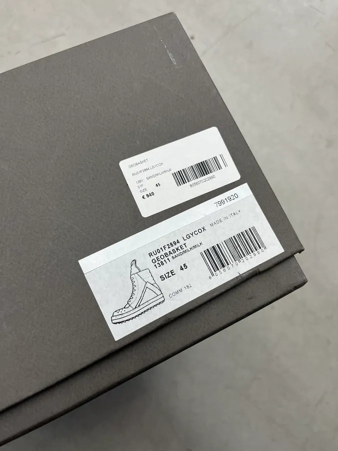 Rick Owens Geobasket Sand Milk Leather High Sneakers lPfDZjy 9
