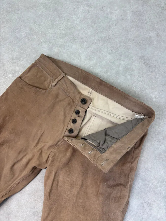 Rick Owens Slim Dirt Brown Goat Leather Pants  JGEroDj 7