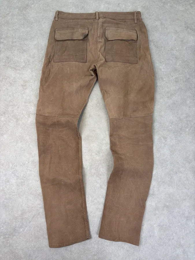 Rick Owens Slim Dirt Brown Goat Leather Pants  JGEroDj 5