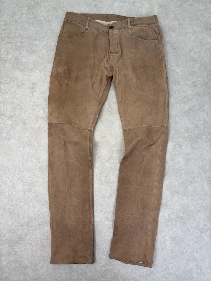 Rick Owens Slim Dirt Brown Goat Leather Pants  JGEroDj 0