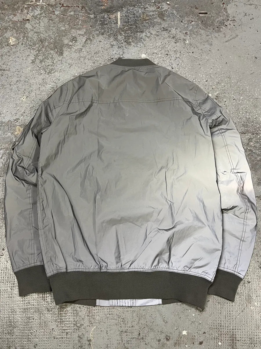 Rick Owens Grey Reflective Nylon Bomber Jacket XnKBQbO 1