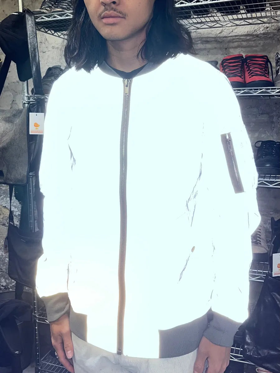 Rick Owens Grey Reflective Nylon Bomber Jacket XnKBQbO 2