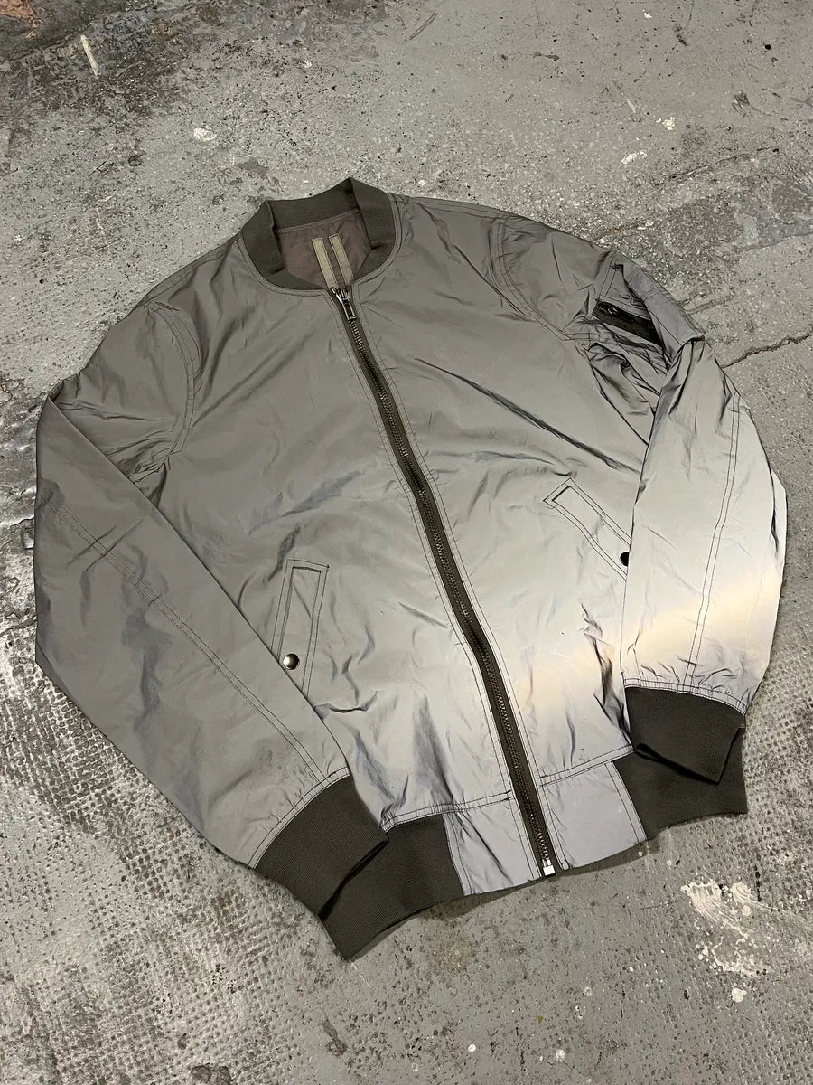 Rick Owens Grey Reflective Nylon Bomber Jacket XnKBQbO 3