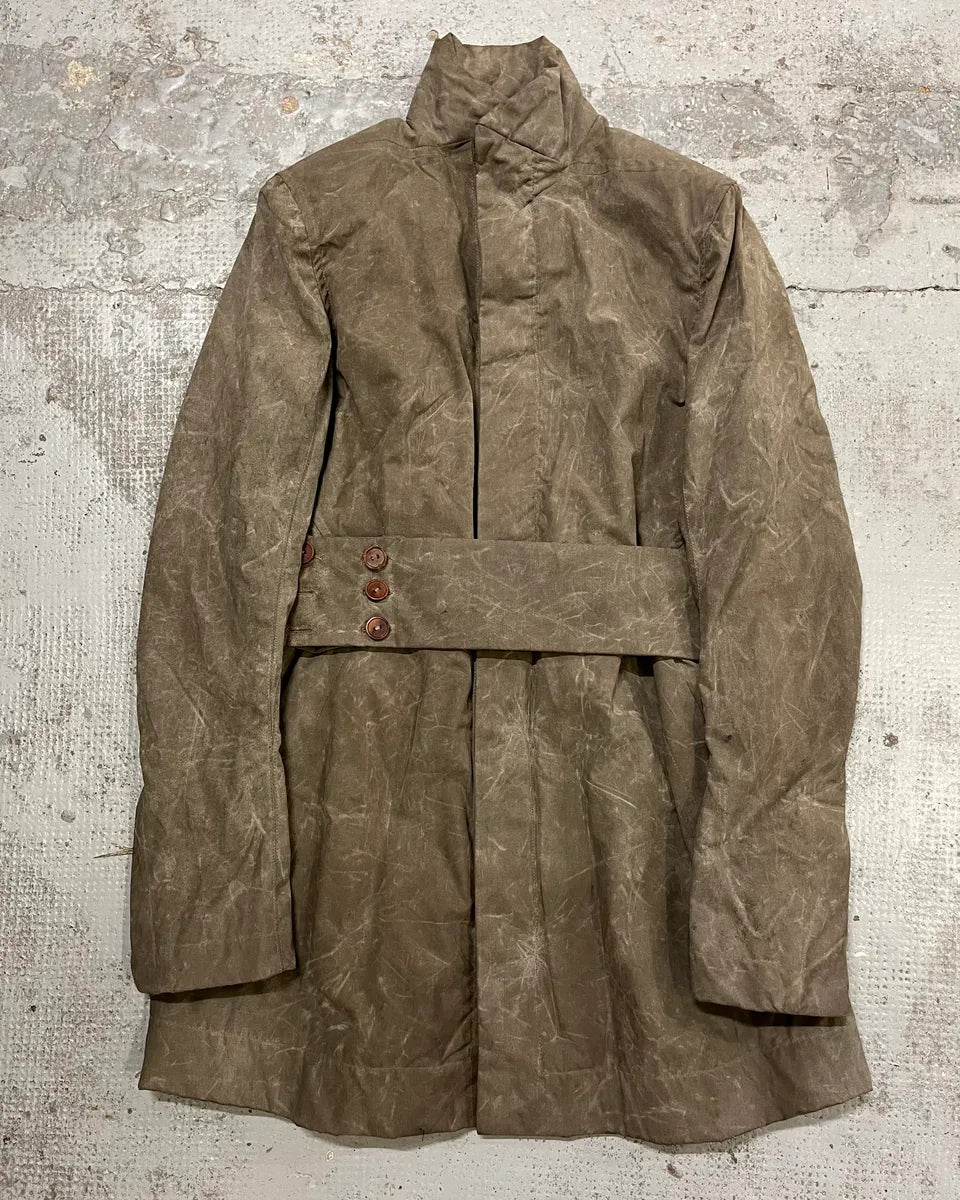 Rick Owens Grey Waxed Belted Long Coat VtepuOG 0