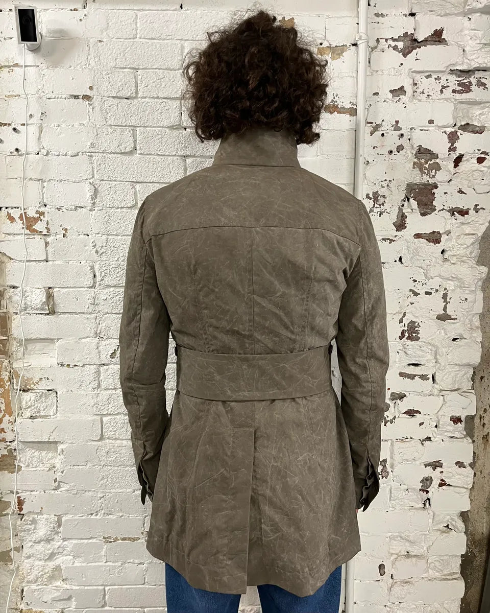 Rick Owens Grey Waxed Belted Long Coat VtepuOG 2