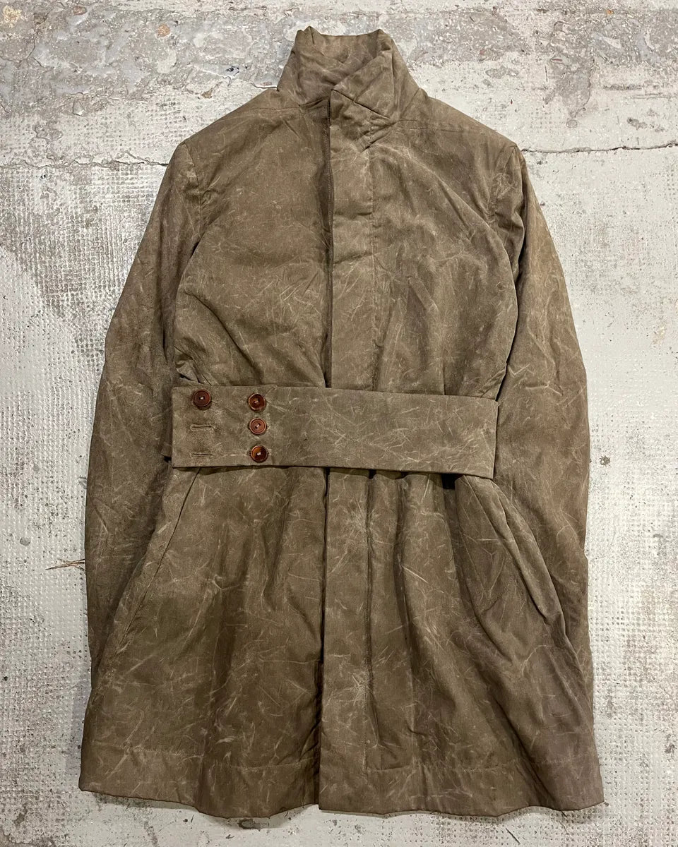 Rick Owens Grey Waxed Belted Long Coat VtepuOG 3