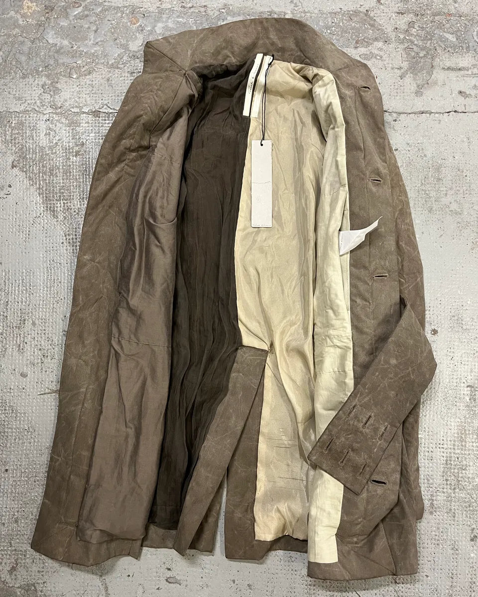 Rick Owens Grey Waxed Belted Long Coat VtepuOG 8