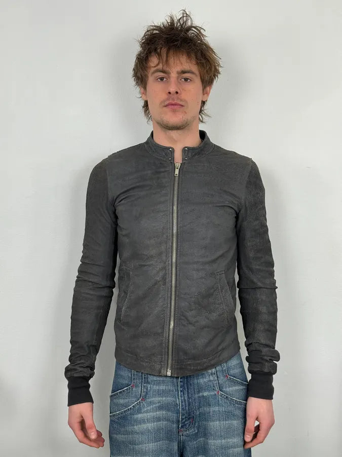 Rick Owens Grey Avant-Garde Leather Jacket ujNGZVx 2