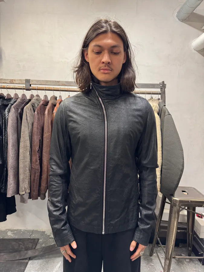 Rick Owens Mollino Asymmetrical Black Leather Jacket (M) MyRTpIX 1