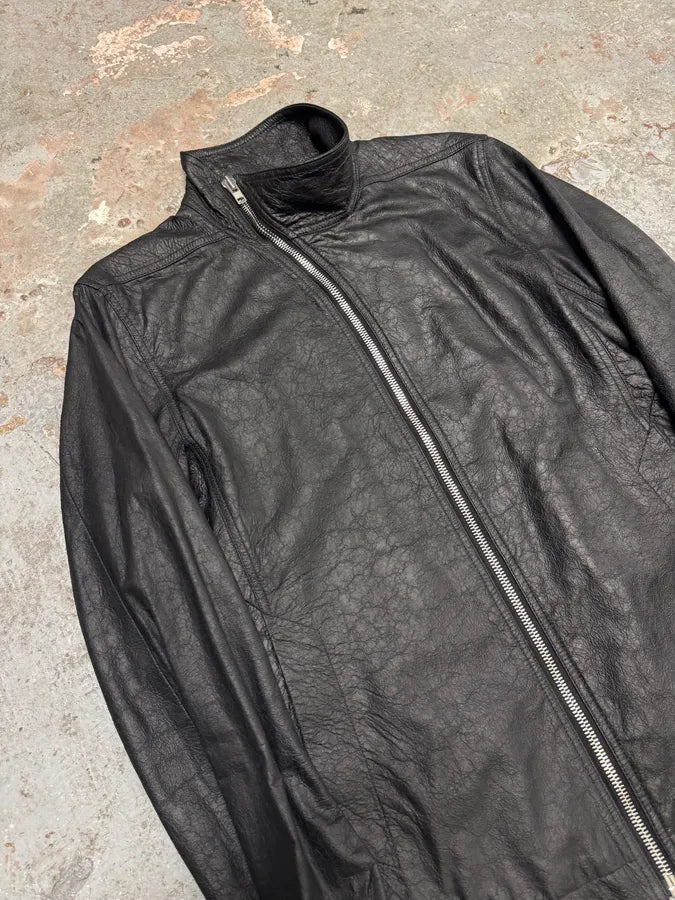 Rick Owens Mollino Asymmetrical Black Leather Jacket (M) MyRTpIX 3