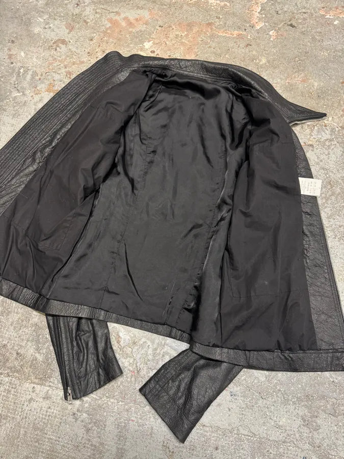 Rick Owens Mollino Asymmetrical Black Leather Jacket (M) MyRTpIX 9