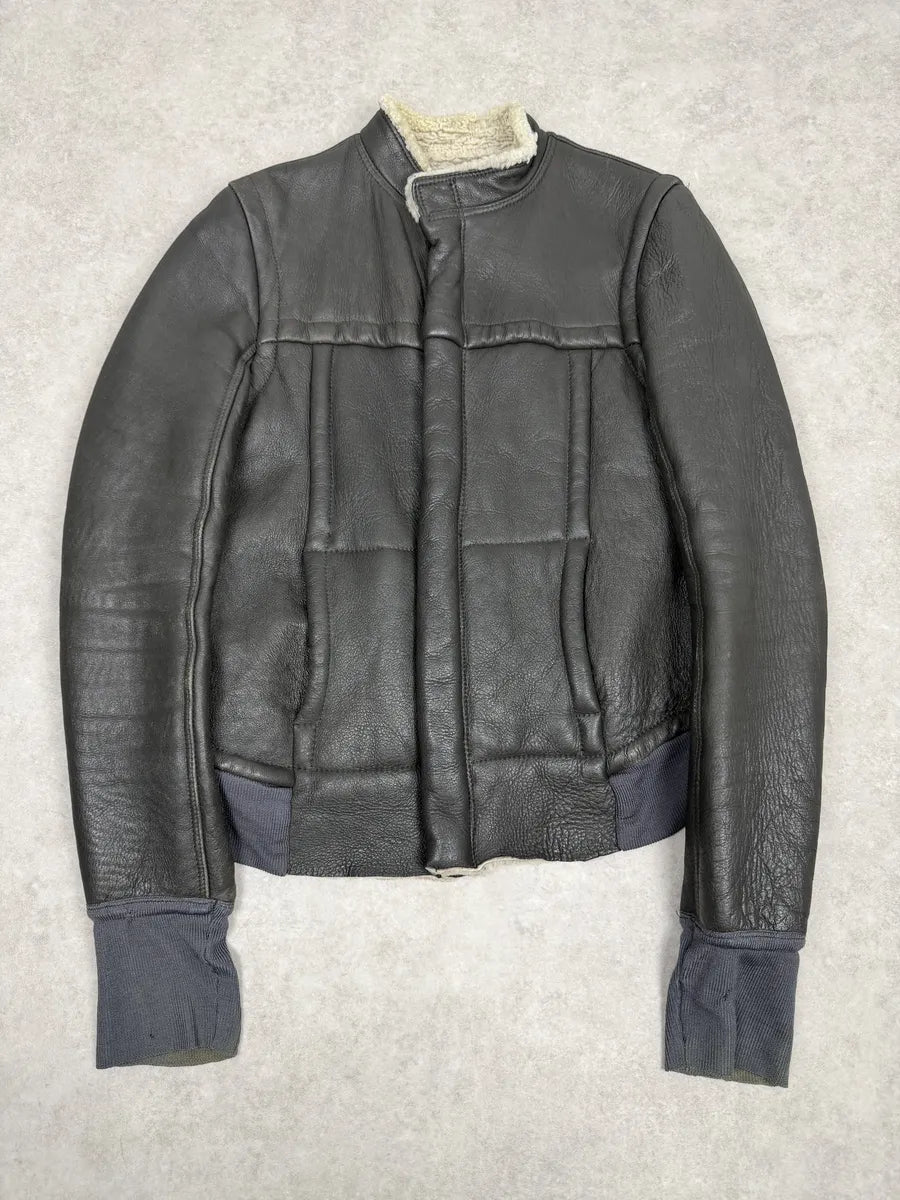 Rick Owens Premium Black Shearling Leather Jacket MCaJNtS 0
