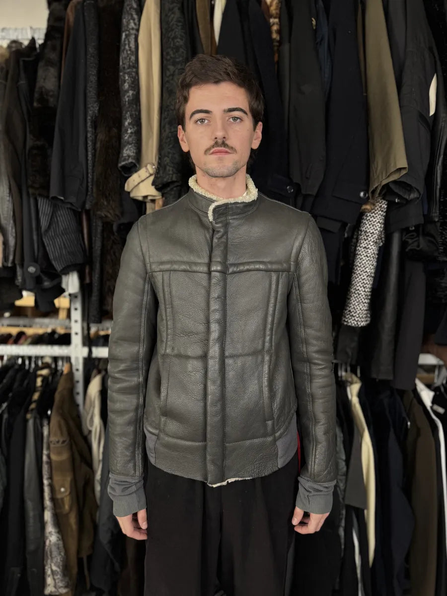 Rick Owens Premium Black Shearling Leather Jacket MCaJNtS 2