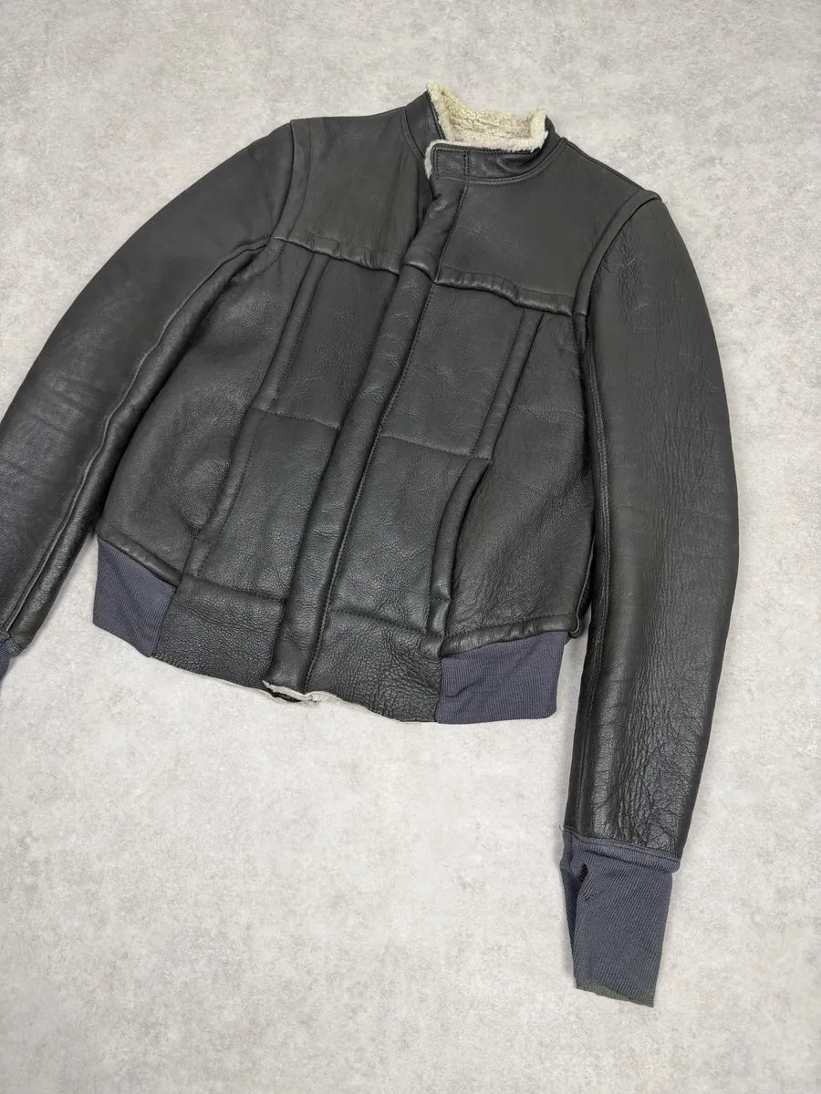 Rick Owens Premium Black Shearling Leather Jacket MCaJNtS 5