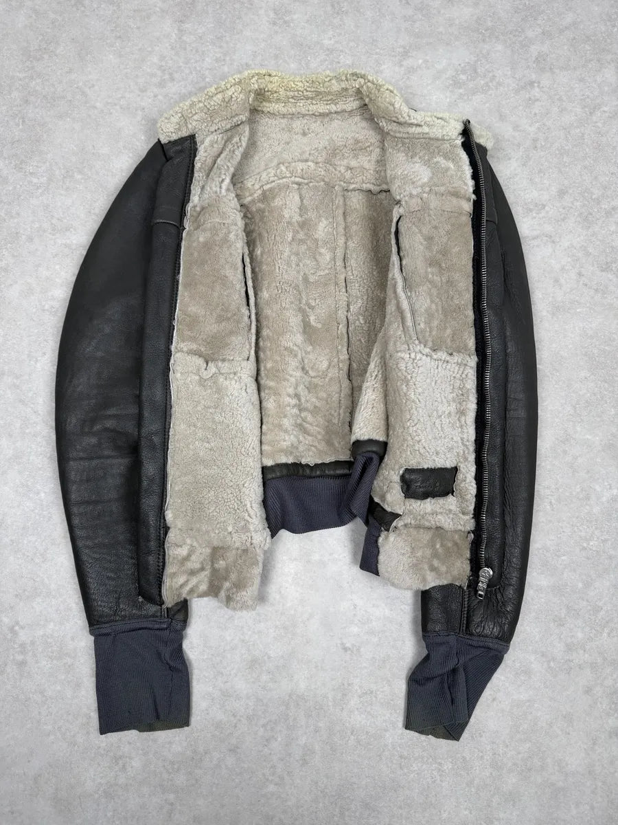 Rick Owens Premium Black Shearling Leather Jacket MCaJNtS 6