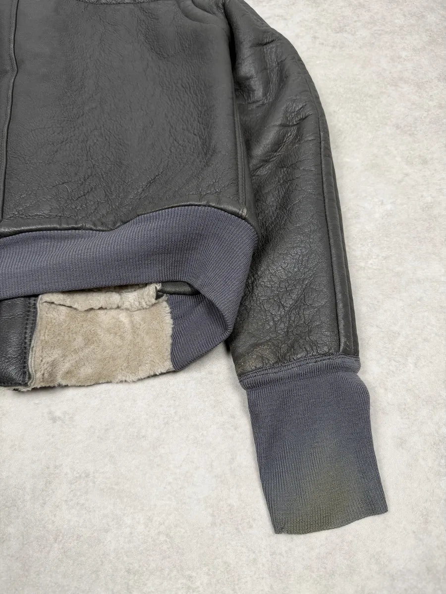 Rick Owens Premium Black Shearling Leather Jacket MCaJNtS 7