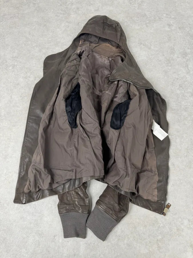 Rick Owens Scuba Asymmetrical Brown Leather Hooded Jacket KqNypaV 11