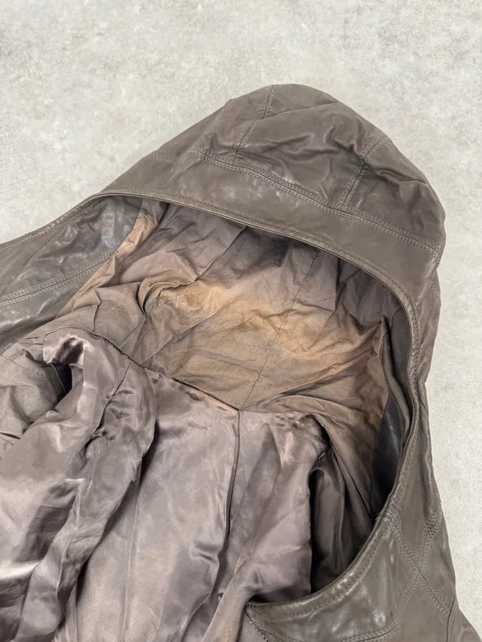 Rick Owens Scuba Asymmetrical Brown Leather Hooded Jacket KqNypaV 12