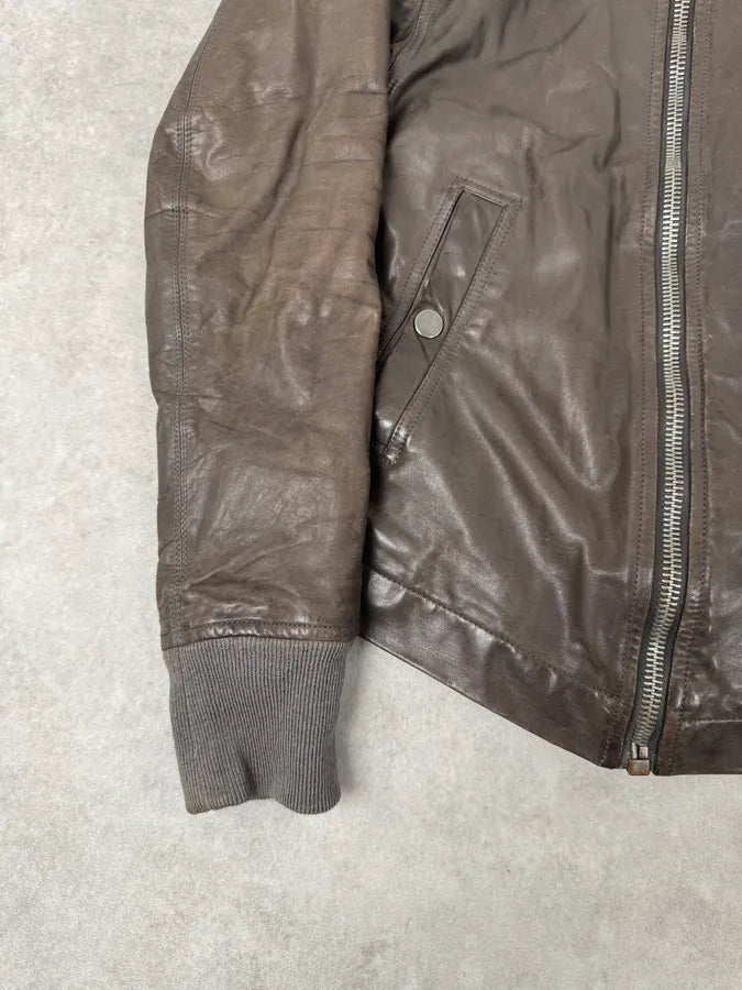 Rick Owens Scuba Asymmetrical Brown Leather Hooded Jacket KqNypaV 5