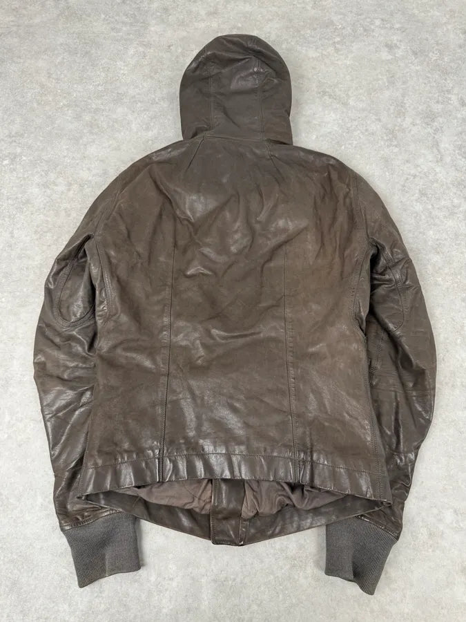 Rick Owens Scuba Asymmetrical Brown Leather Hooded Jacket KqNypaV 6