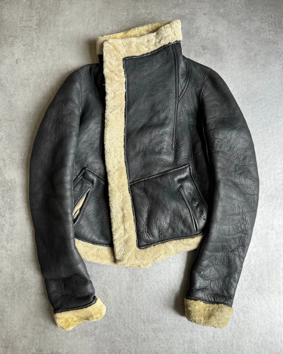 Rick Owens Shearling Asymmetrical Leather Jacket RGOQCSu 0